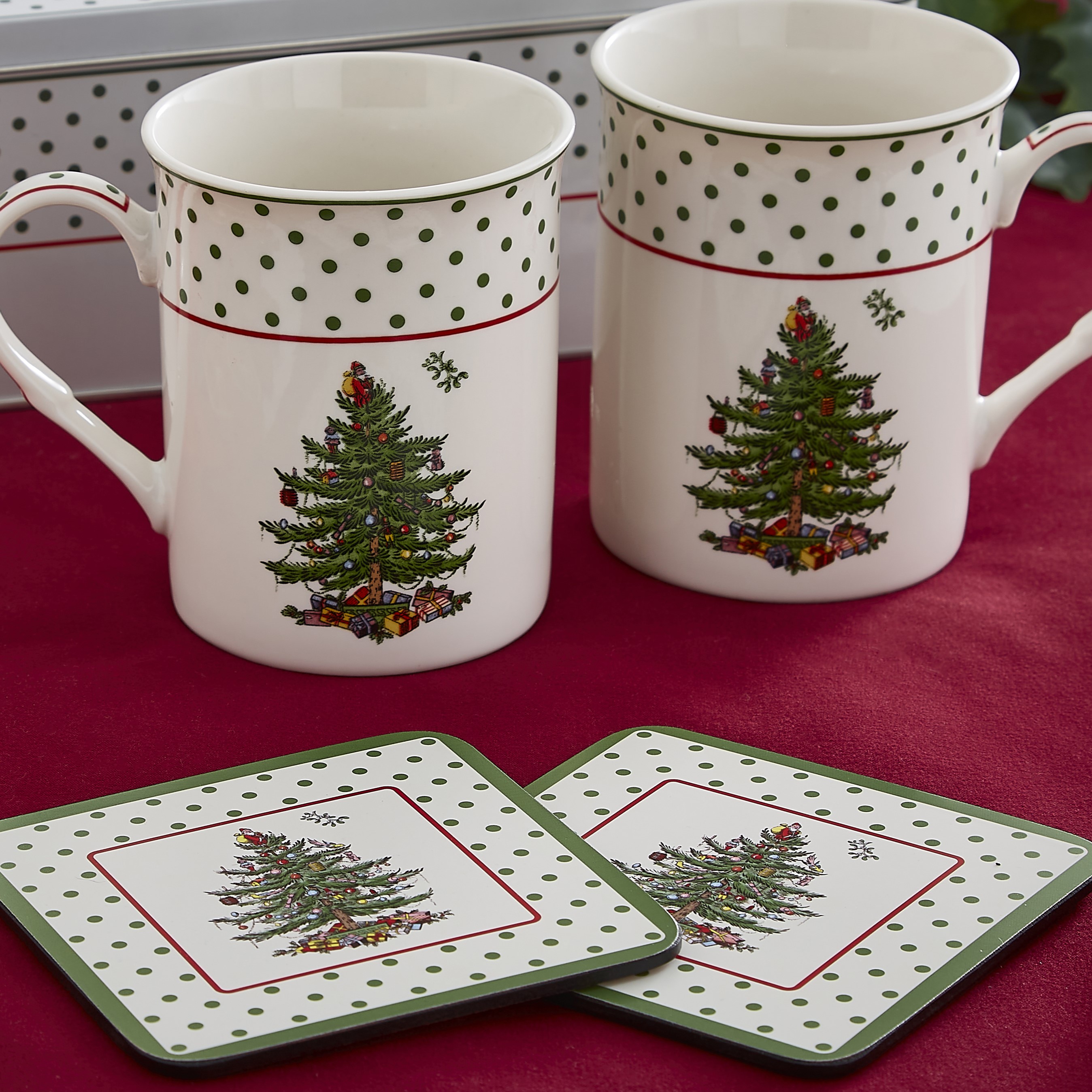 Christmas Tree Polka Dot 5 Piece Mug and Tin Set image number null